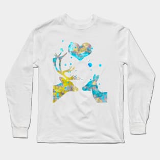 Love Deer Couple With Heart Watercolor Painting Long Sleeve T-Shirt